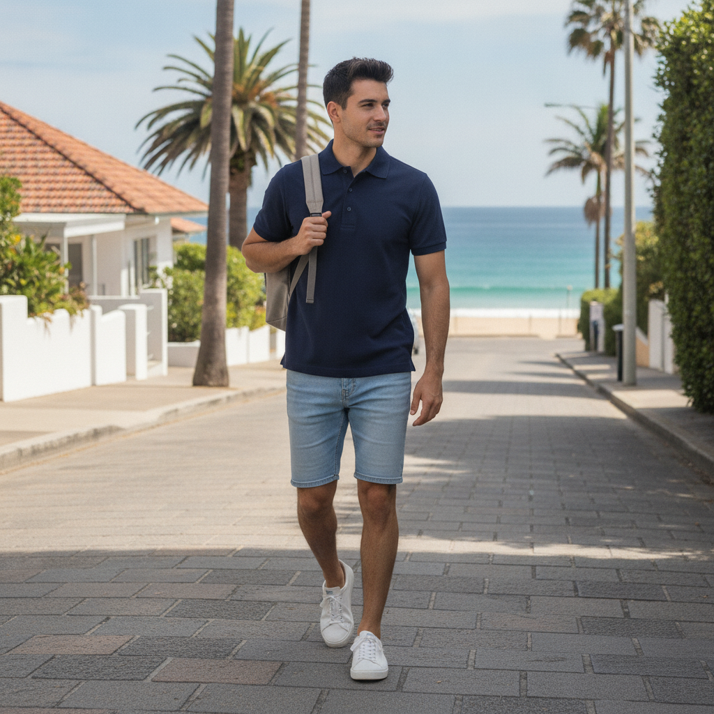 Ribbed Pique Polo shown in a typical use setting