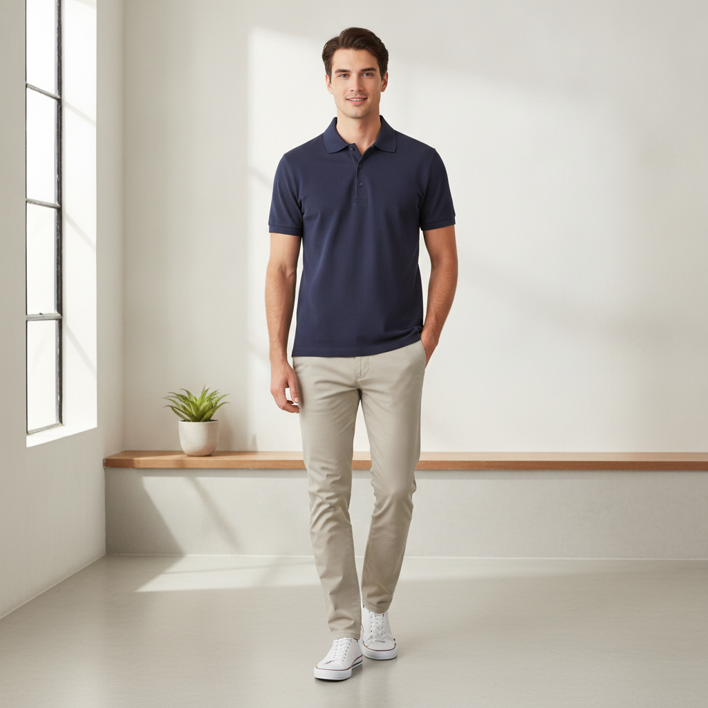 Person wearing Ribbed Pique Polo