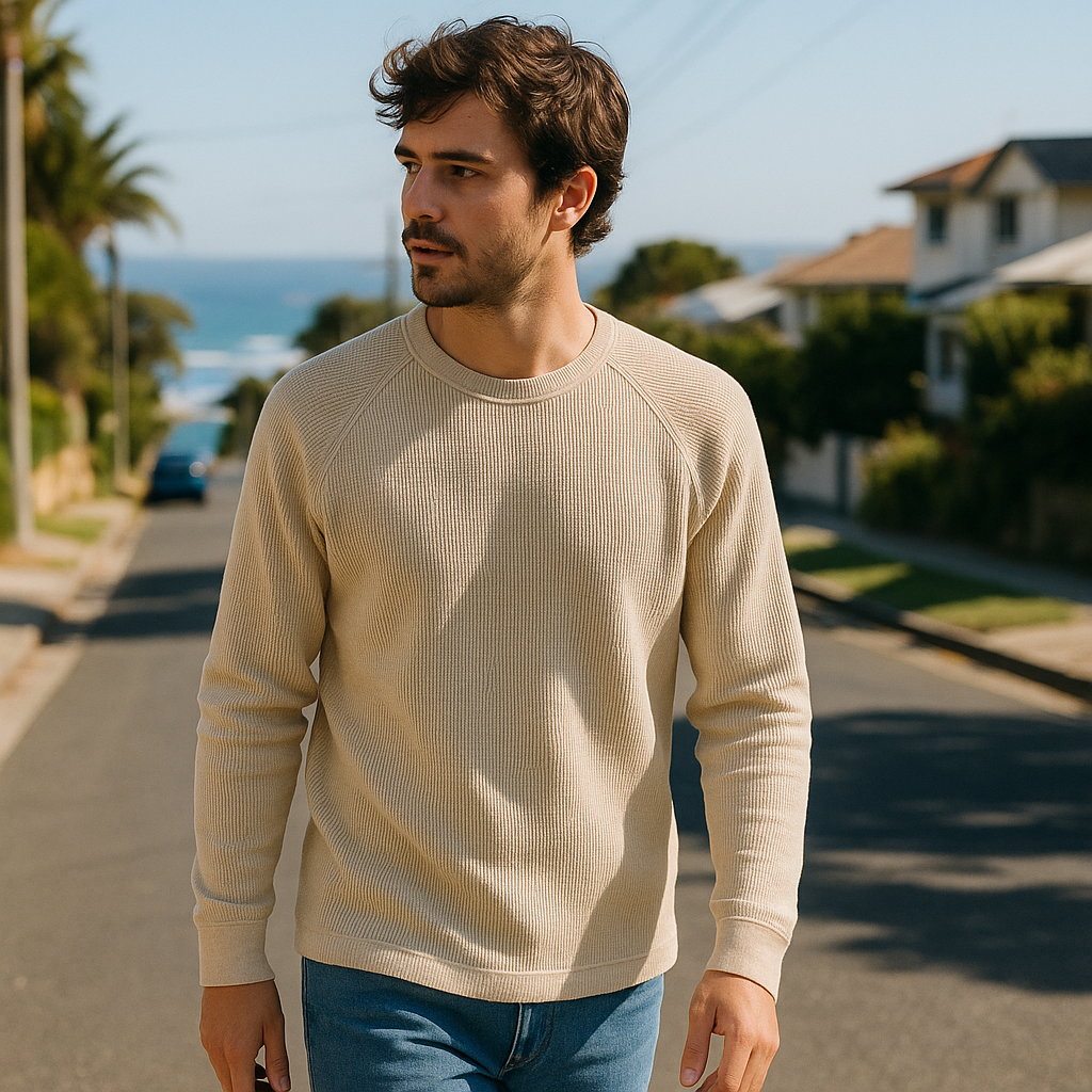 Waffle Knit Long-Sleeve Tee shown in a typical use setting