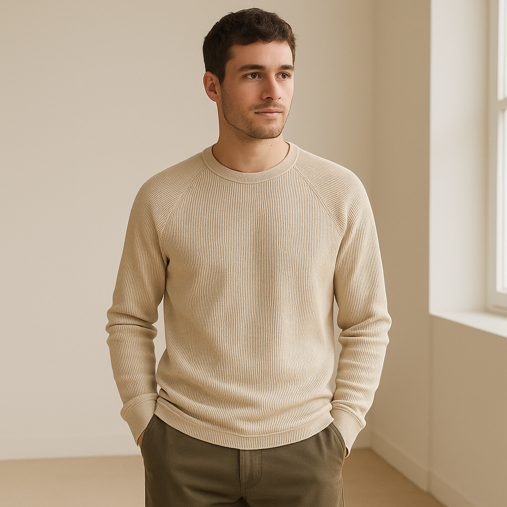 Person wearing Waffle Knit Long-Sleeve Tee